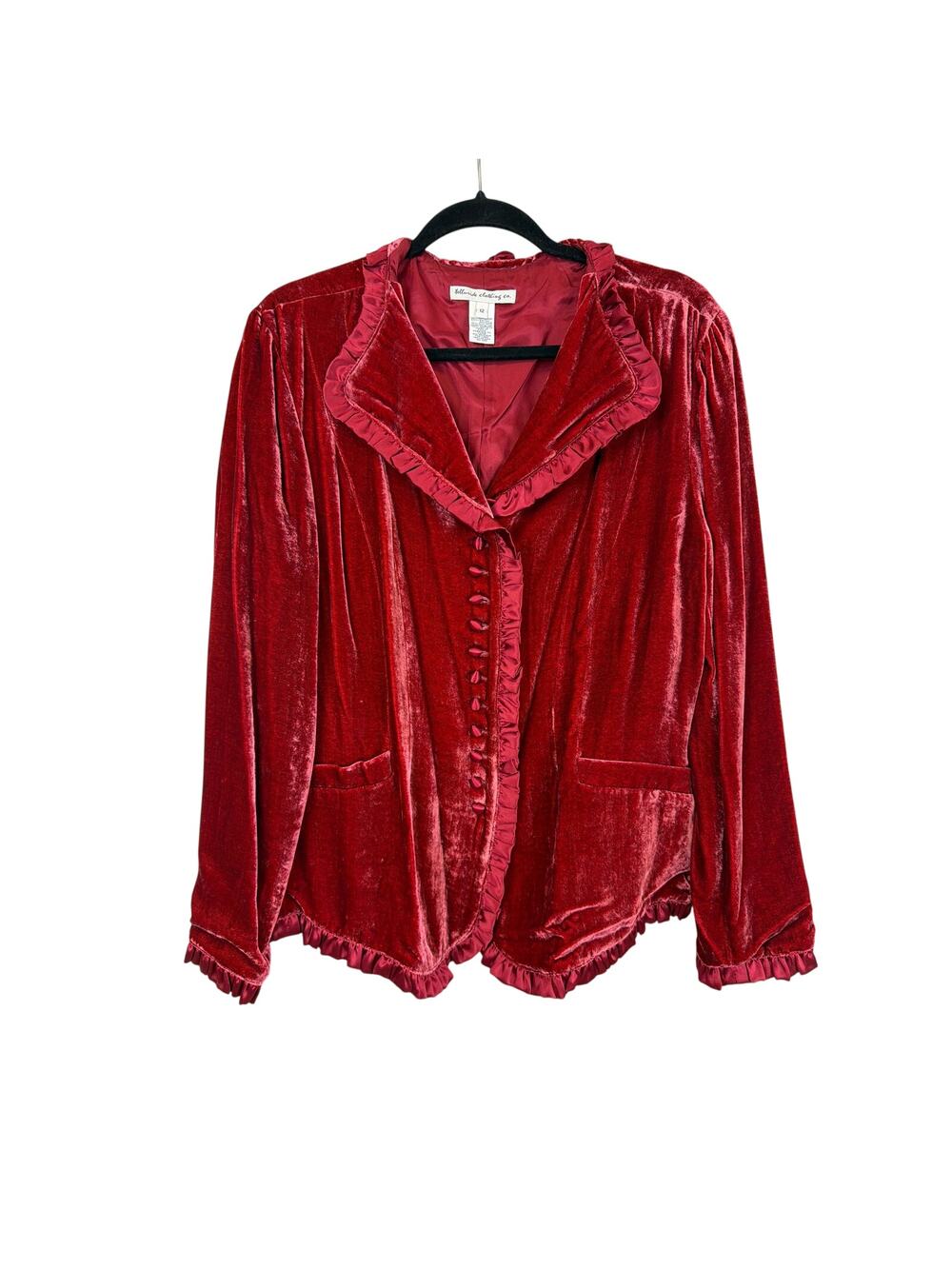 Telluride Clothing Co. Red Velvet Ruffle Blazer Peter Pan Collar  Chic 12